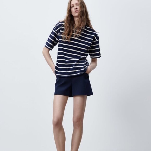 Zara Oversized Striped T-shirt Navy/White S - Picture 1 of 6